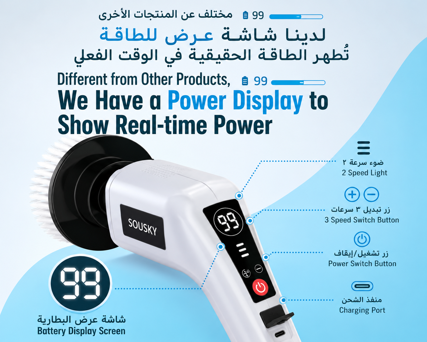 Cordless Electric Spin Scrubber - 9-in-1 Rechargeable Cleaning Brush فرشاة تنضيف كهربائية لا سلكية
