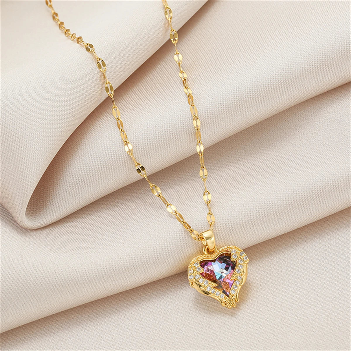 Rainbow Heart Pendant Necklace