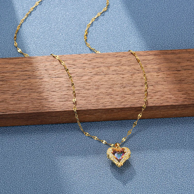 Rainbow Heart Pendant Necklace