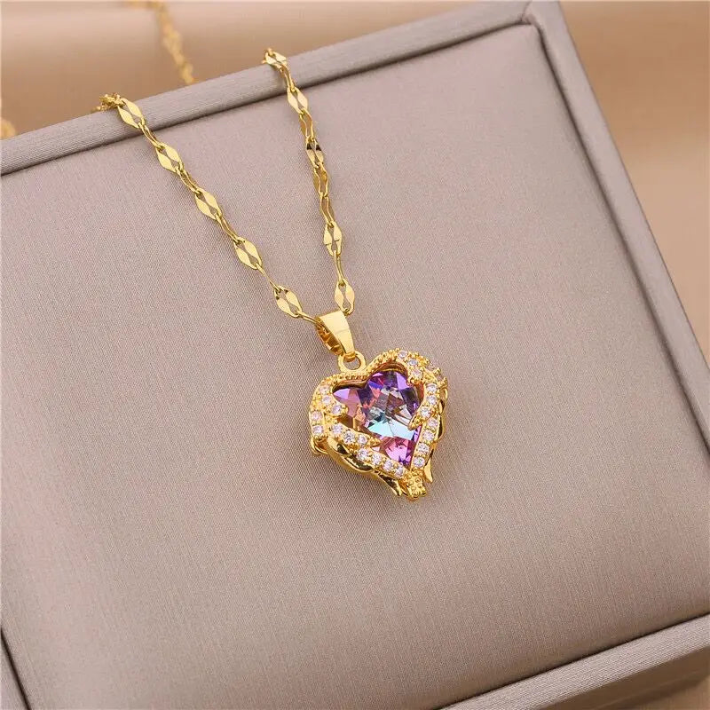 Rainbow Heart Pendant Necklace