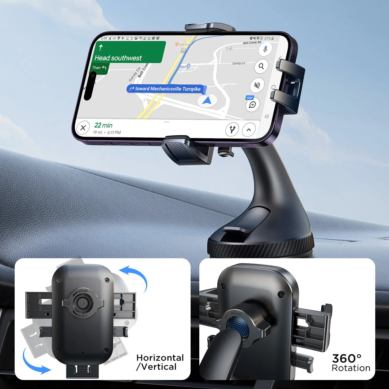 JOYROOM Car Phone Holder – Strong Suction & 360° Rotation | מעמד לטלפון לרכב JOYROOM – וואקום חזק וסיבוב 360°