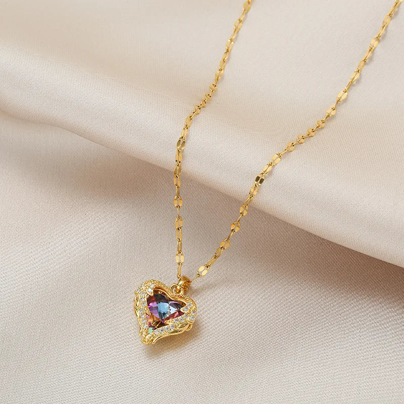 Rainbow Heart Pendant Necklace