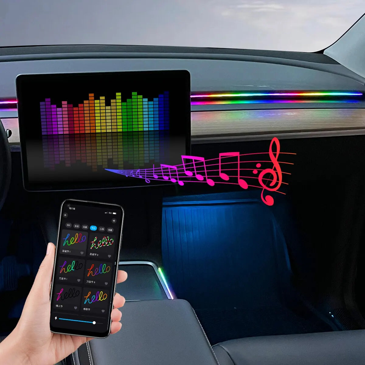 תאורת LED חכמה לרכב RGB | Smart RGB Car Ambient Light.